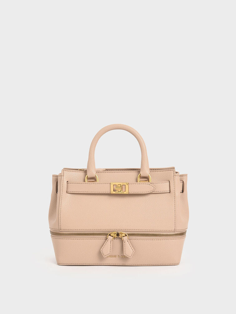 Two-Way Zip Tote, Beige, hi-res