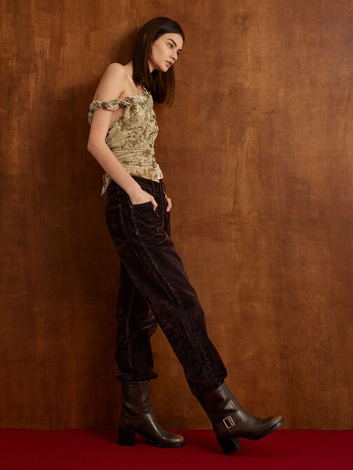 Kailey Side-Buckle Ankle Boots, Dark Brown, hi-res