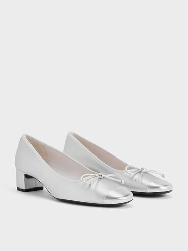 Bow Ballet Pumps, Silver, hi-res