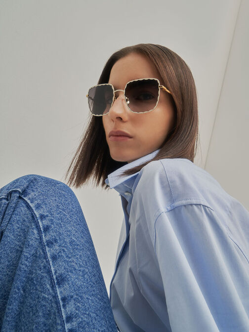 Scallop Trim Butterfly Sunglasses, Cream, hi-res