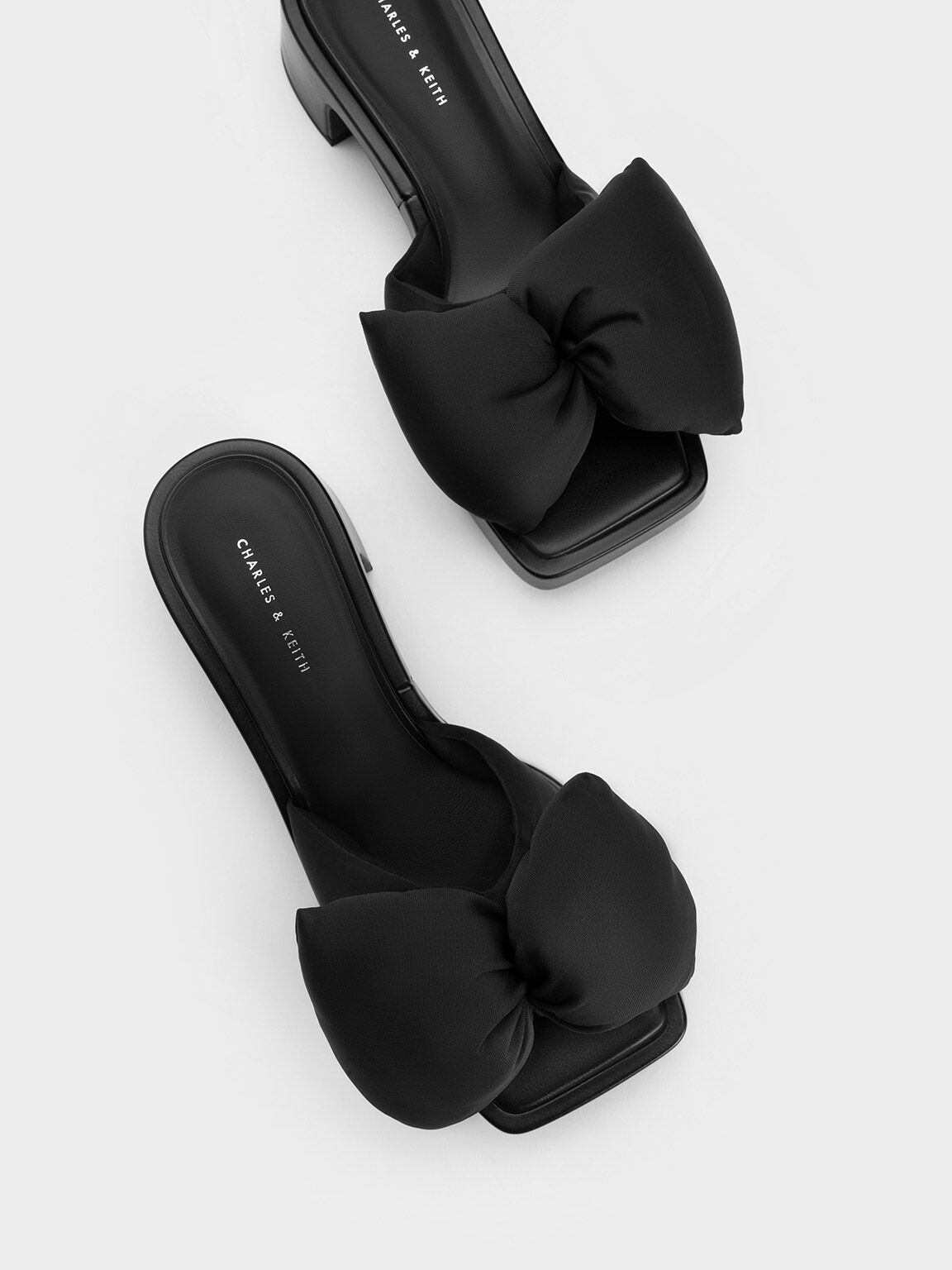 Black Puffy Bow Heeled Mules - CHARLES & KEITH MX