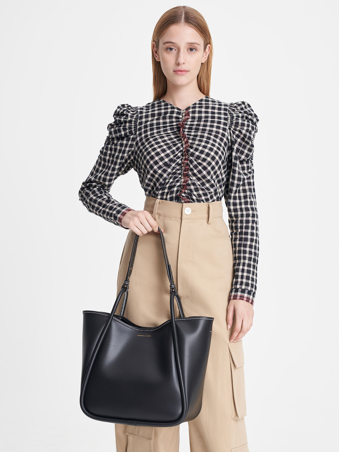Black Tubular Slouchy Tote Bag CHARLES KEITH CA