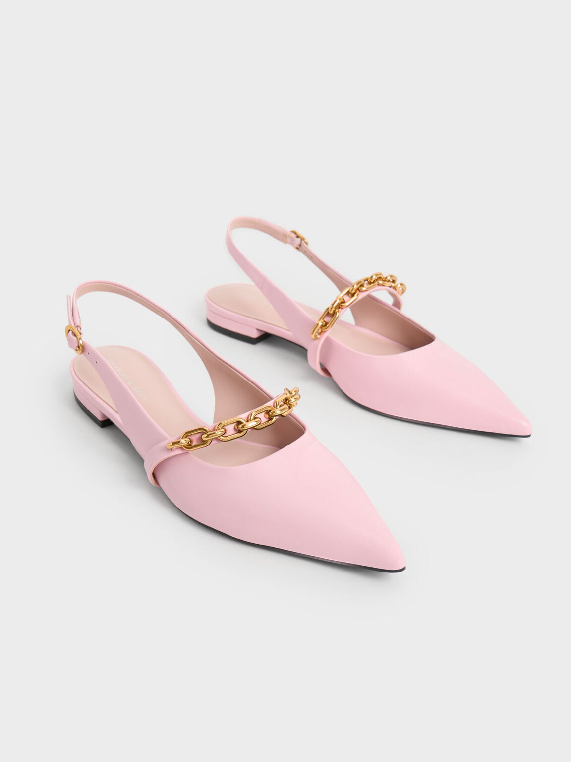 Chain-Link Strap Slingback Flats, Light Pink, hi-res
