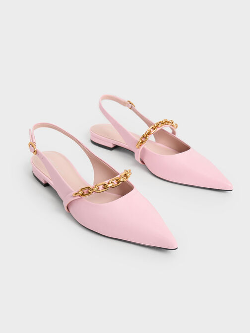 Chain-Link Strap Slingback Flats, Light Pink, hi-res