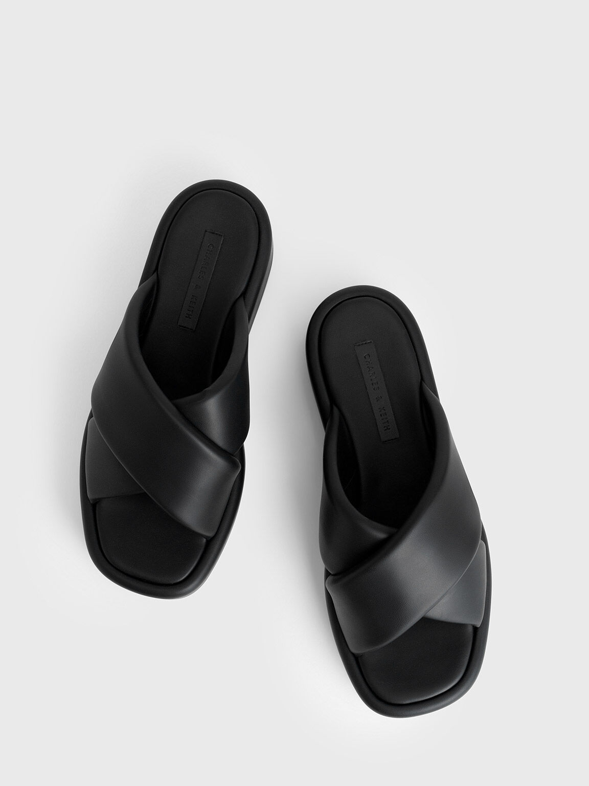 Crossover Platform Sandals, Black, hi-res