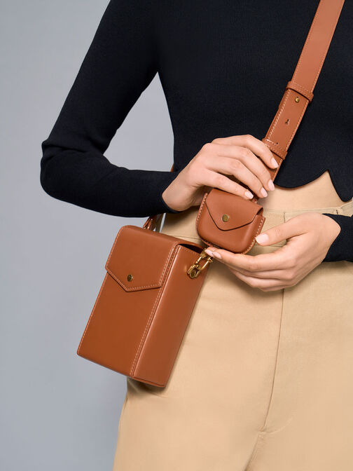 Elongated Crossbody Bag, Cognac, hi-res