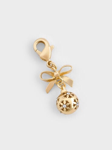 Athalia Crystal-Embellished Bow Snowflake-Ball Charm, Gold, hi-res