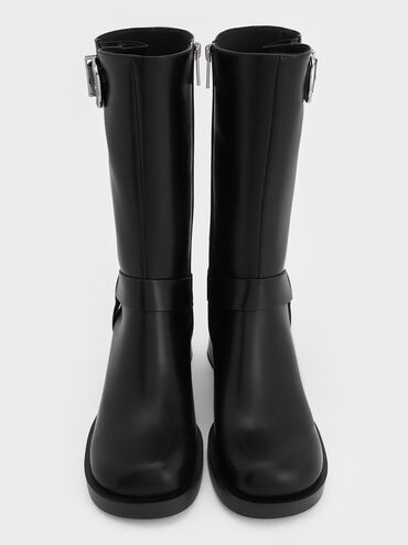 Kirke Buckled Mid-Calf Biker Boots, Black, hi-res