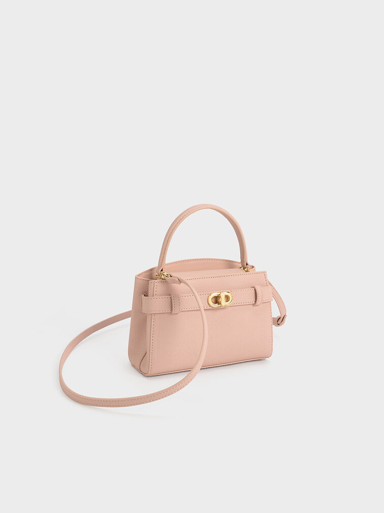 Pink Aubrielle Metallic-Buckle Top Handle Bag - CHARLES & KEITH US