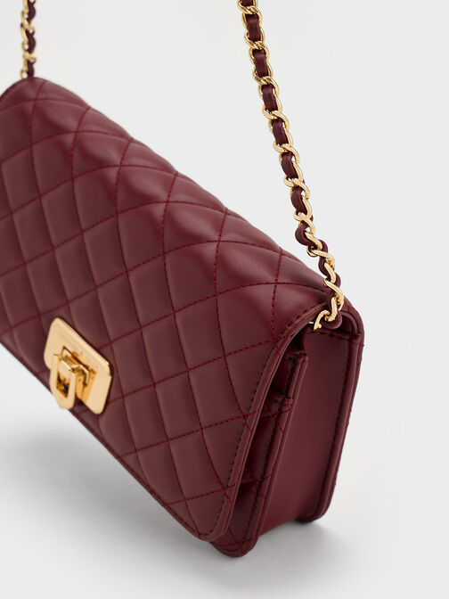 Cressida Quilted Push-Lock Clutch, Burgundy, hi-res