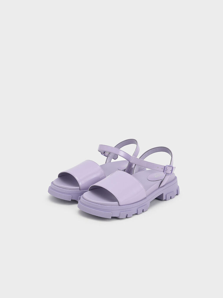 Sandalias de charol con tira al tobillo para niña, Lila, hi-res
