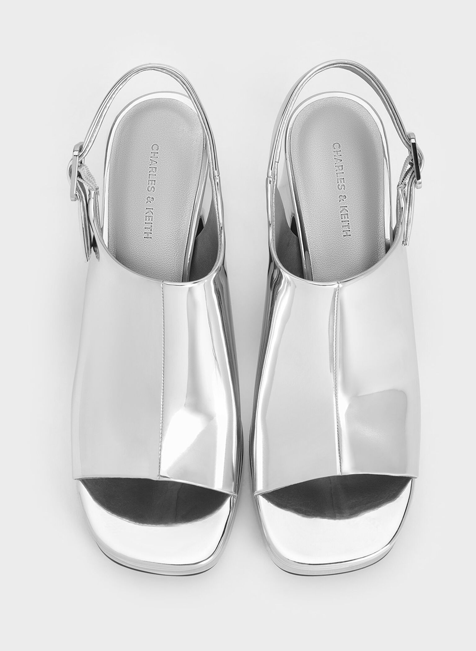 Metallic Peep-Toe Platform Sandals, Silver, hi-res