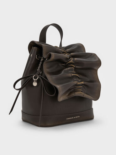 Kadee Ruched Bow-Charm Backpack, Burnished Brown, hi-res