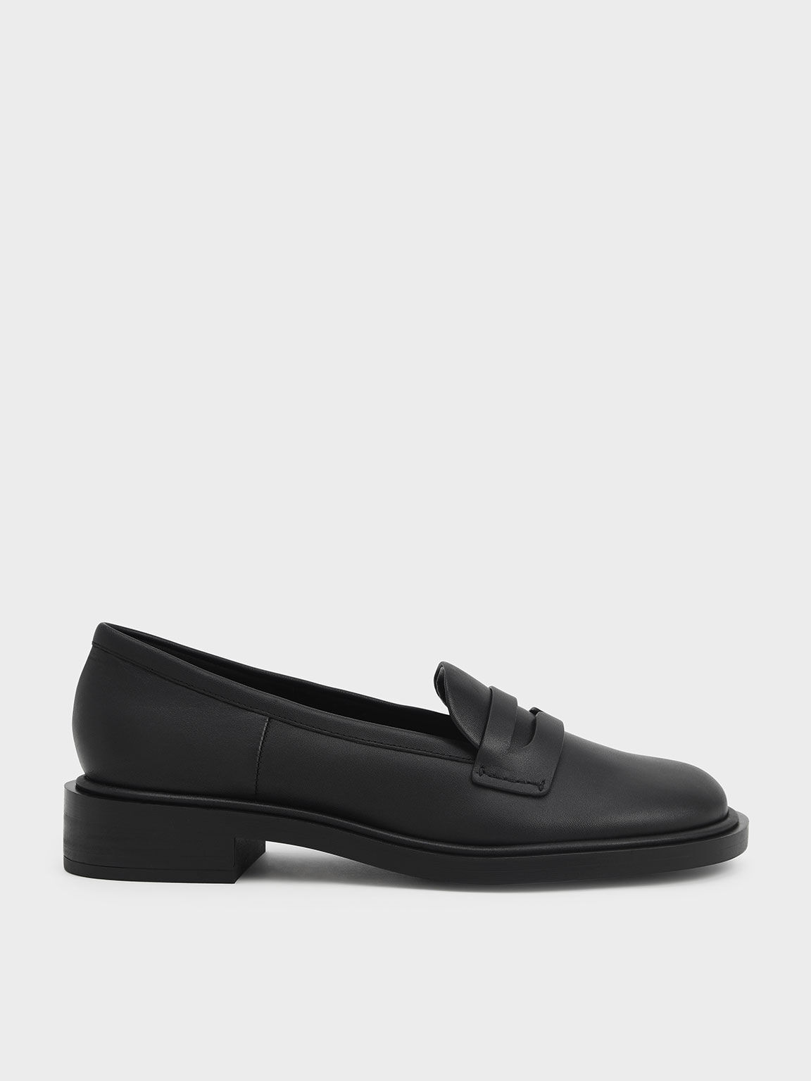 Rumi Leather Penny Loafers, Black, hi-res