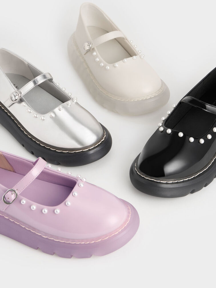 Girls' Bead-Embellished Patent Mary Janes, Lilac, hi-res