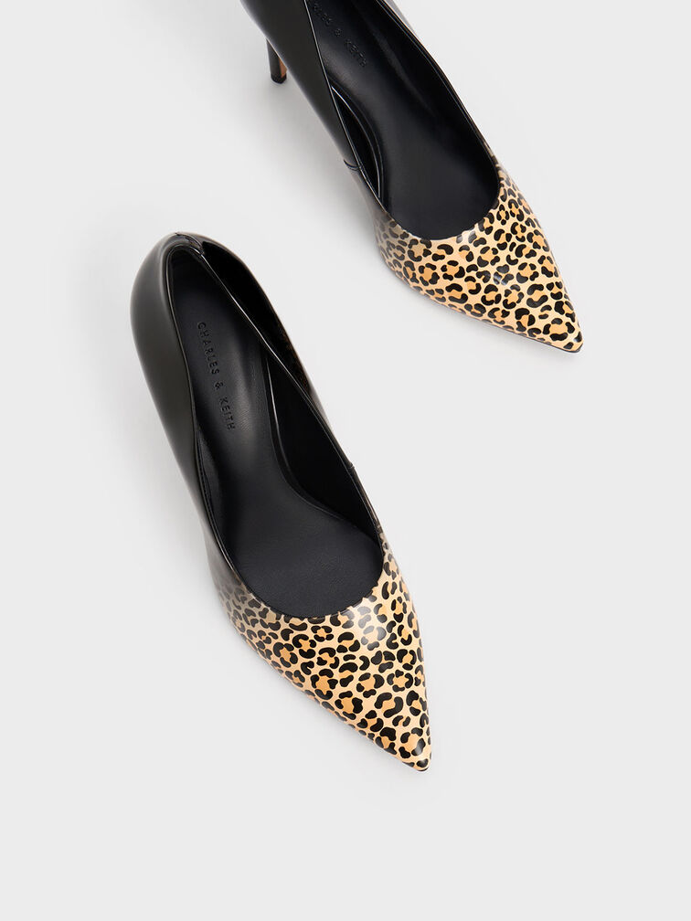 Zapatos Tacón de Aguja de Charol con Estampado de Leopardo, Multicolor, hi-res