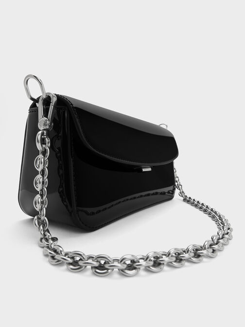 Patent Chain-Handle Shoulder Bag, Noir, hi-res