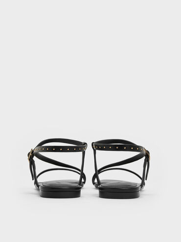 Studded Ankle-Strap Sandals, Black, hi-res