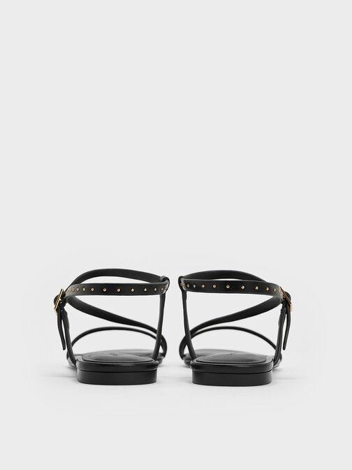 Studded Ankle-Strap Sandals, Black, hi-res