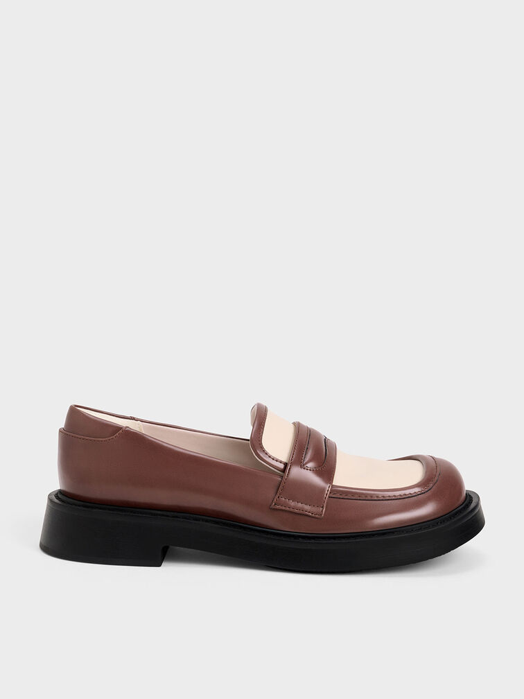 Penelope Two-Tone Penny Loafers, Maroon, hi-res