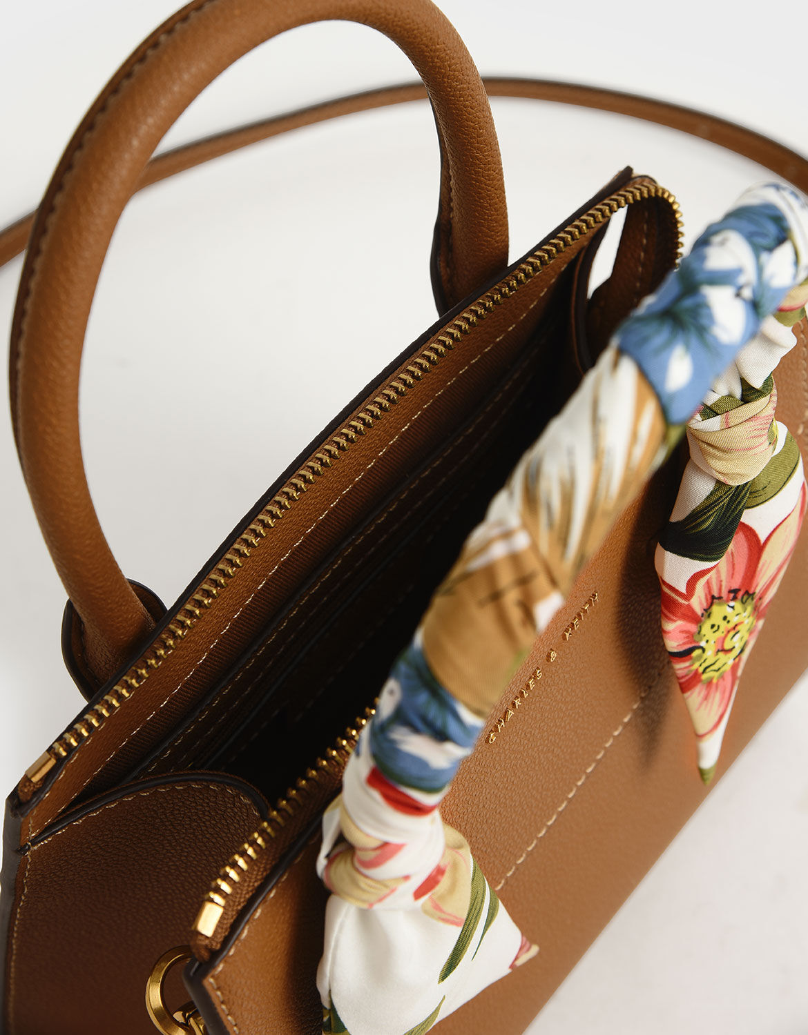 Camel Scarf Wrapped Top Handle Bag CHARLES KEITH CO