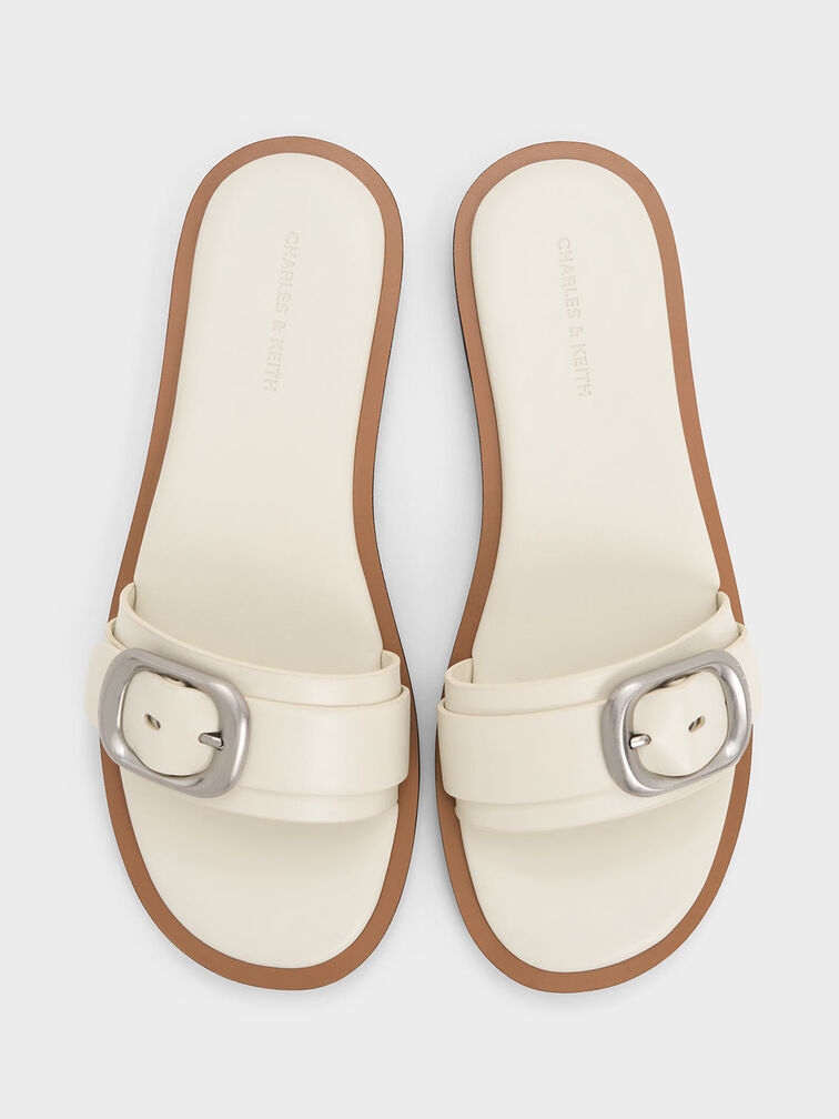 Buckle-Strap Slide Sandals, Chalk, hi-res
