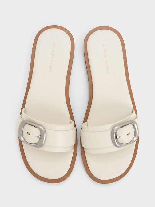 Buckle-Strap Slide Sandals, Chalk, hi-res