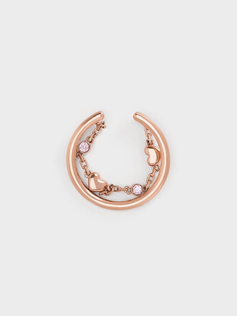 Bethania Heart Crystal Chain-Link Ring, Rose Gold, hi-res