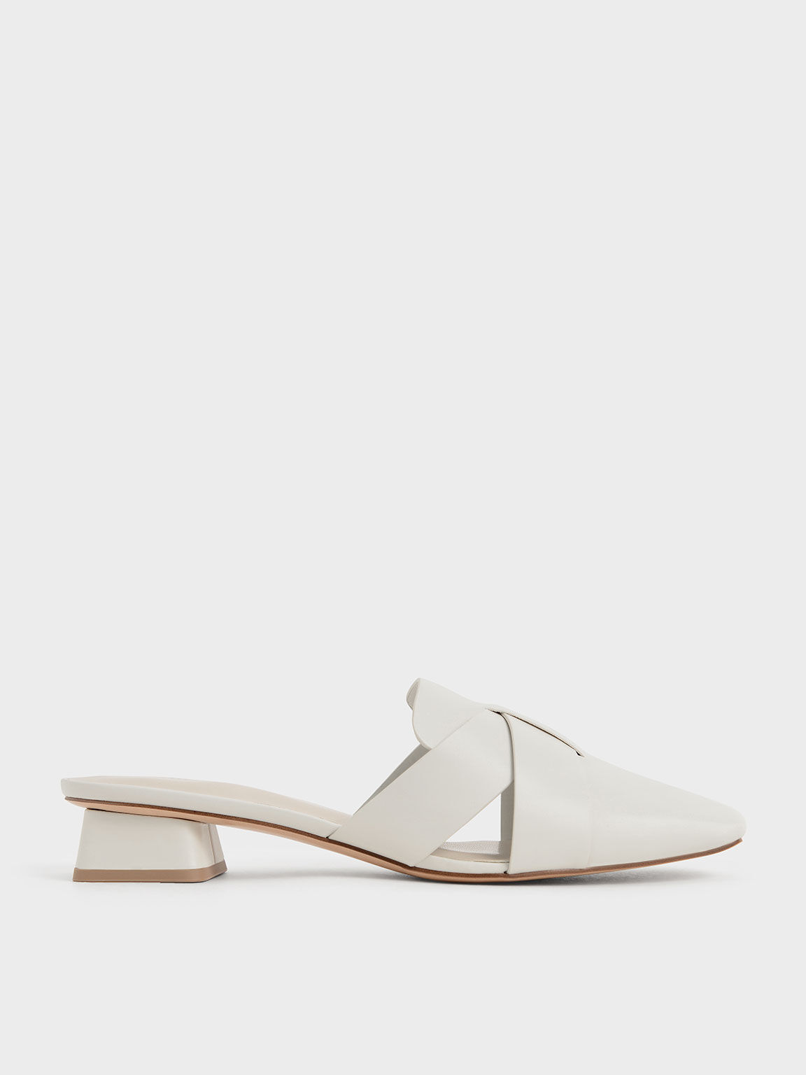 White Crossover Square Toe Mules 