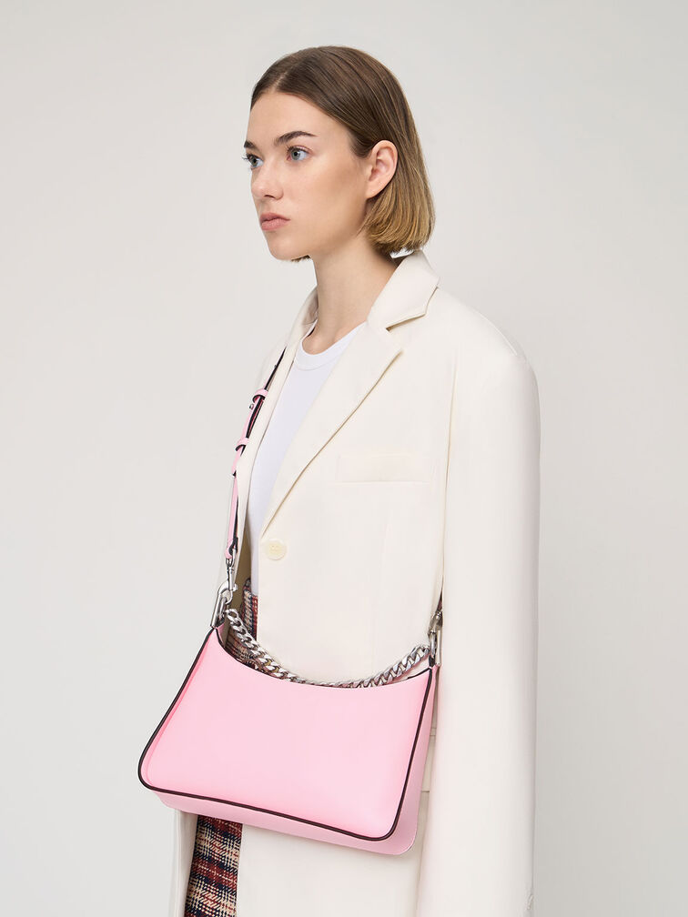 Pink Minta Chain-Link Hobo Bag - CHARLES & KEITH US