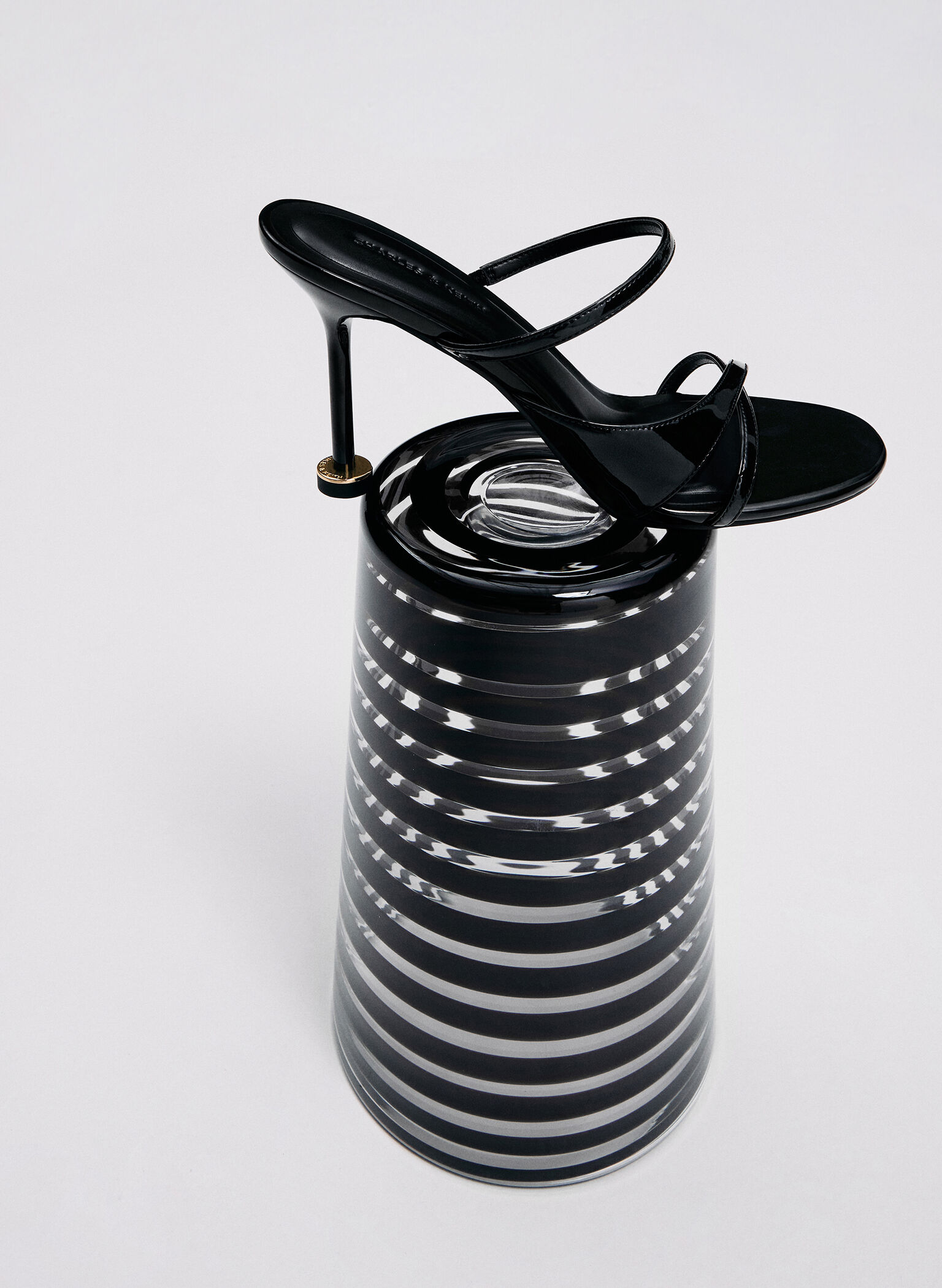 Wynn Patent Crossover Sculptural-Heel Strappy Mules, Black Patent, hi-res