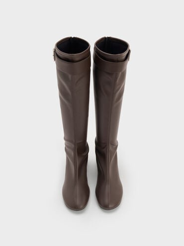 Gerry Buckled Block-Heel Knee-High Boots, Dark Brown, hi-res