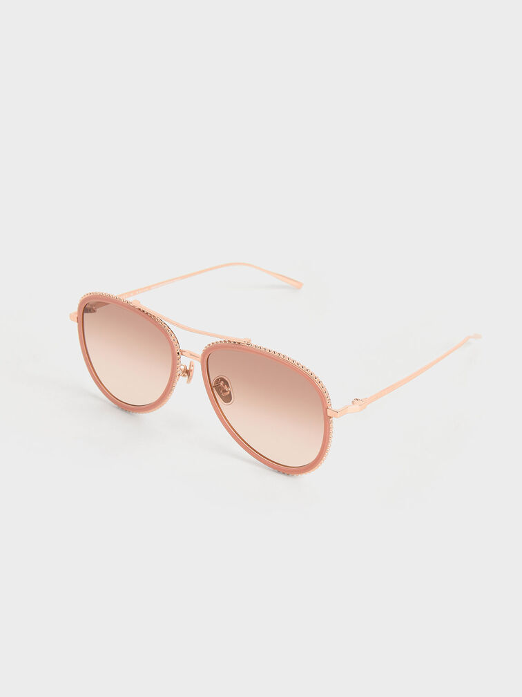 Recycled Acetate Gradient Tint Aviator Sunglasses, Pink, hi-res