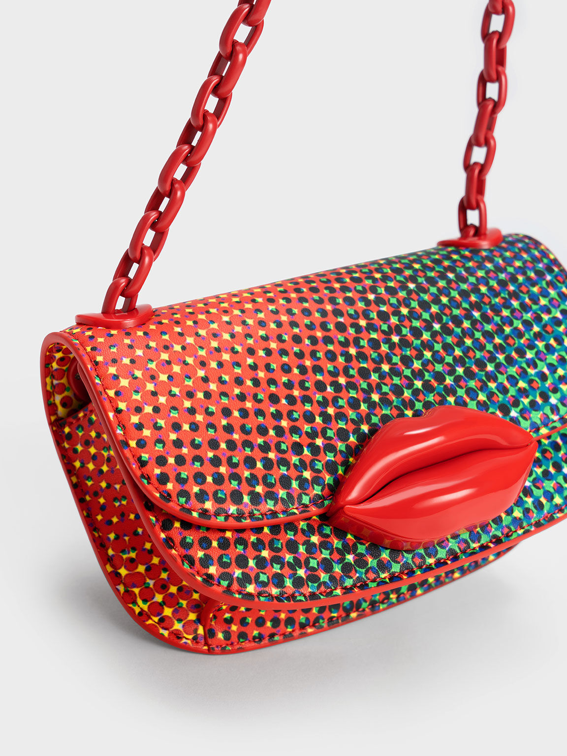 Mini Kiss Polka-Dot Lip Motif Bag, Multi, hi-res