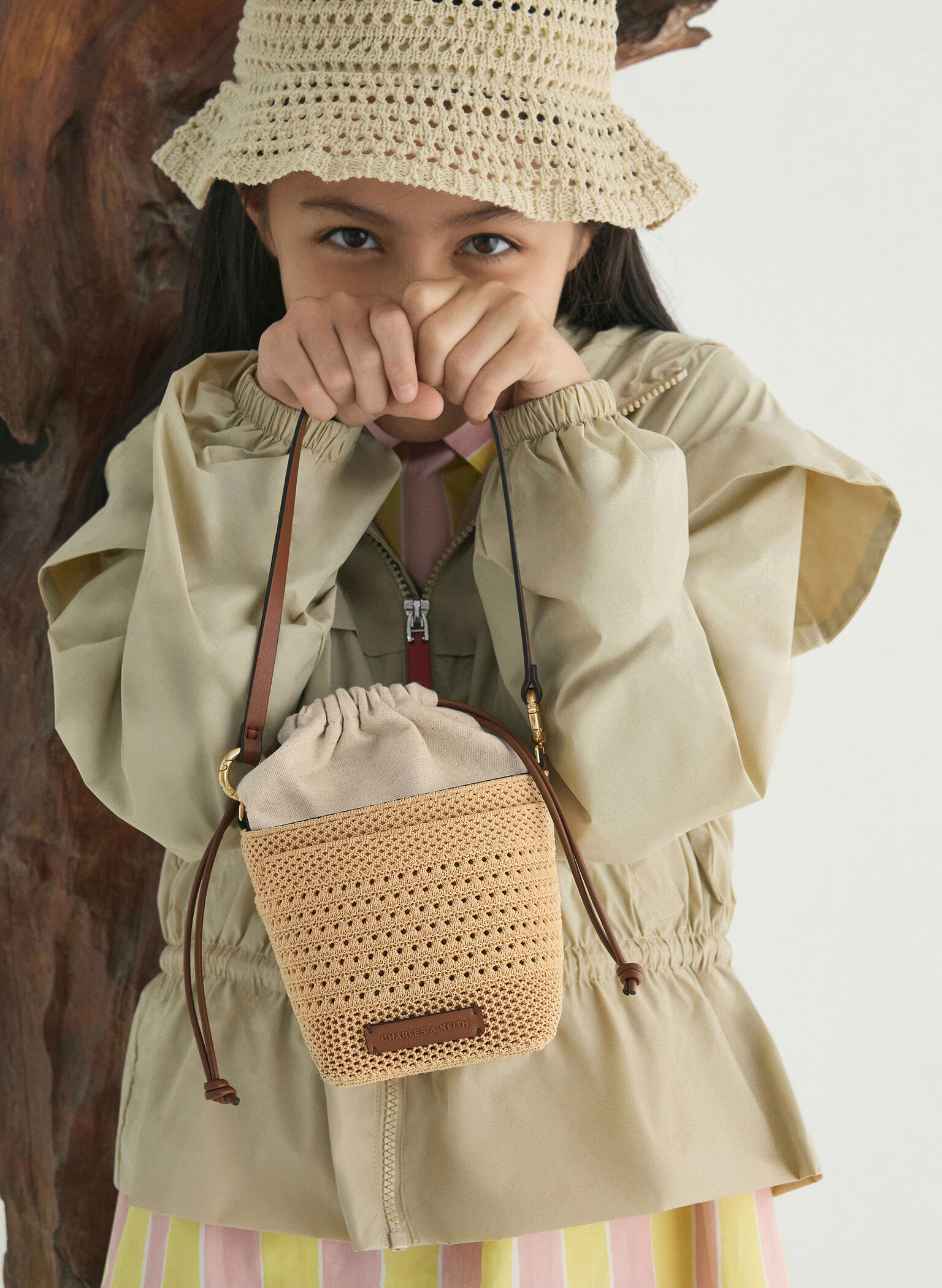 Girls' Ida Knitted Bucket Bag, Beige, hi-res