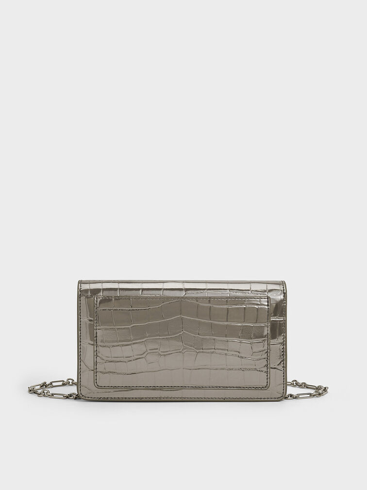 GRUMOTA Small Crossbody Bag For Women - Y2K Metallic Croc-Embossed Mini Purse With Chain Strap