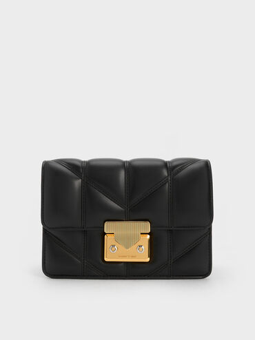 Eudora Chevron Boxy Bag, Black, hi-res