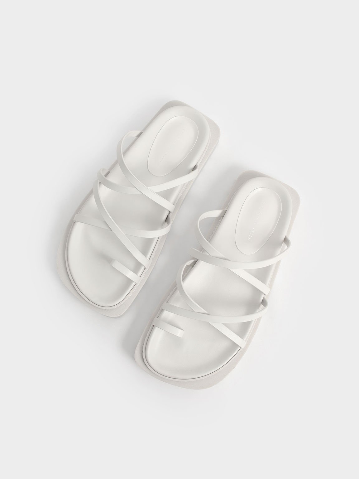 Strappy Cleated Sole Sandals, White, hi-res