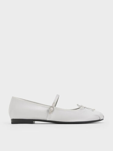 Satin Bow Mary Jane Flats, Silver, hi-res