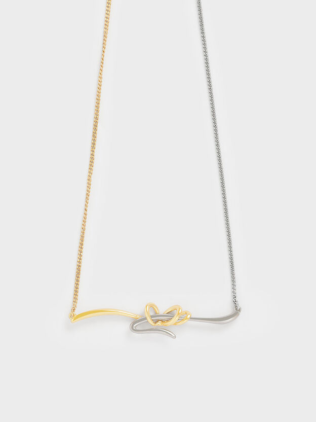 Two-Tone Sculptural Princess Necklace, Gold, hi-res