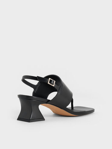 Wide-Strap Heeled Thong Sandals, Black, hi-res