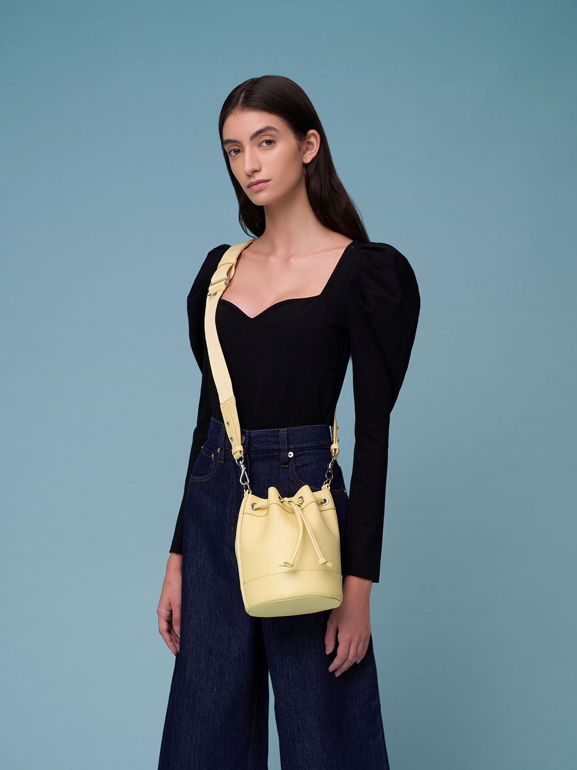 Zetta Drawstring Bucket Bag, Butter, hi-res