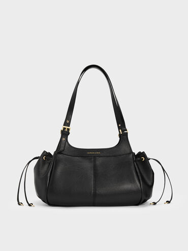 Lillith Drawstring Tote Bag, Black, hi-res
