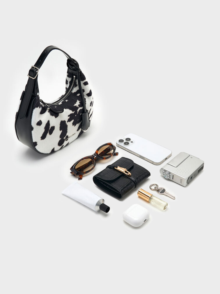 Vega Furry Cow-Print Hobo Bag, Multi, hi-res