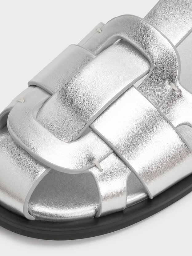 Easley Metallic T-Bar Caged Sandals, Silver, hi-res