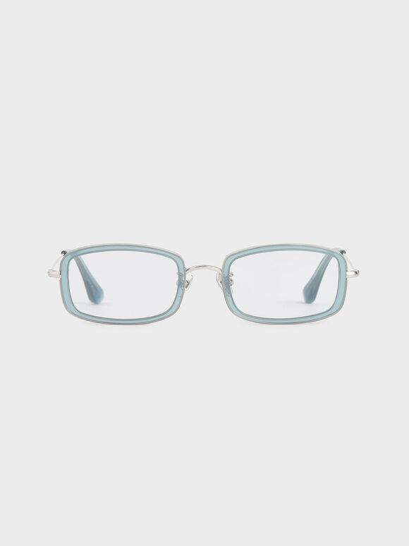 Rectangle Frame Acetate Sunglasses, Blue, hi-res