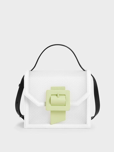See-Through Effect Buckled Bag, White, hi-res