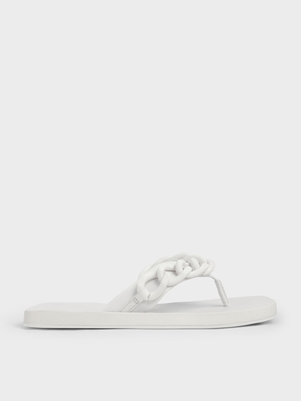 Chain Link Thong Sandals, White, hi-res