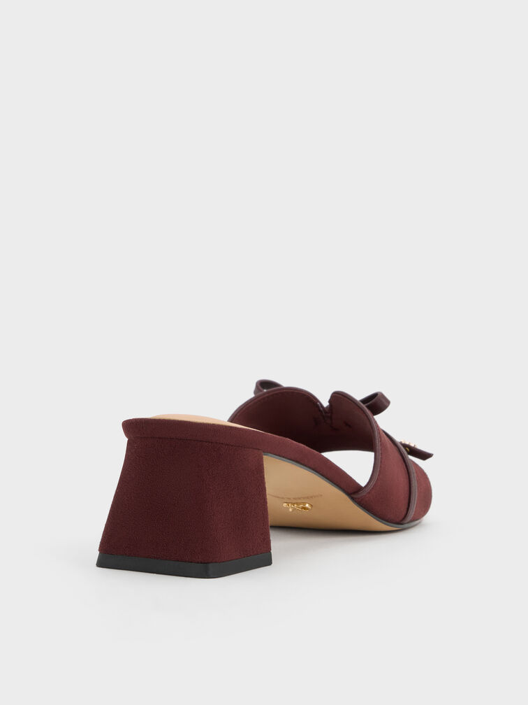 Mules &agrave; talon en cuir et daim avec n&oelig;ud, Bordeaux, hi-res