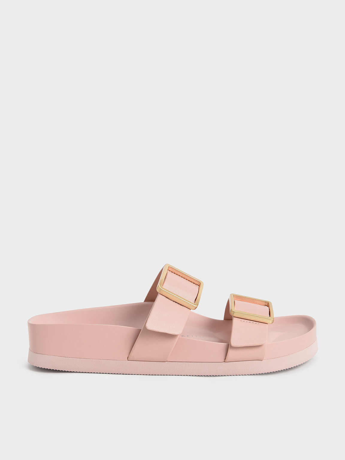 Metallic Buckle Slide Sandals, Light Pink, hi-res